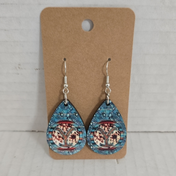 Handmade Blue and Red Teardrop Earrings - Picture 1 of 16